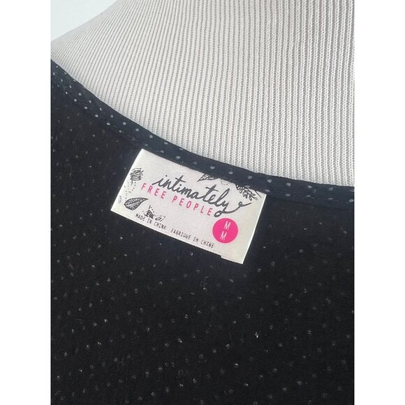 Free People Black Gray Tiered Ruffle Hem Voile & Lace Tiny Dots Mini Dress Tunic - Picture 16 of 16